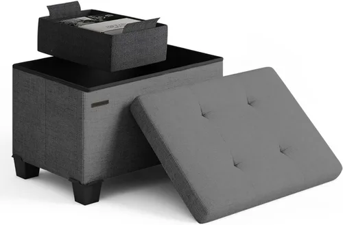 Miniatura 65 de Cubo otomano de almacenamiento con cubo pequeño, otomana cuadrada de 15 pulgadas con almacenamiento para sala de estar y dormitorio, reposapiés