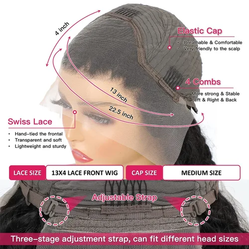 Miniatura 4 de Tandovee Peluca de cabello humano rizado profundo transparente HD, sin pegamento, con encaje frontal, prearrancado, densidad del 180%, cabello