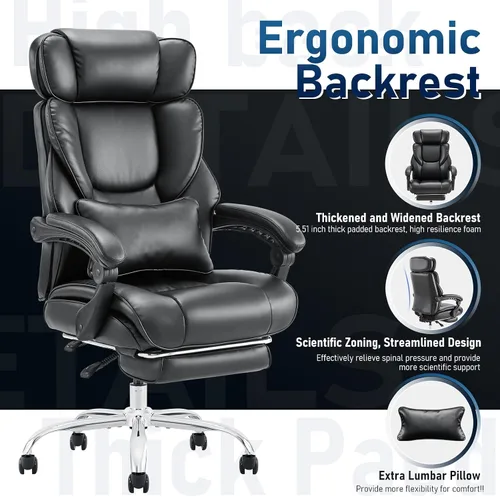Miniatura 4 de COLAMY Silla de oficina con reposapiés retráctil, diseño ergonómico de respaldo alto, silla ejecutiva de escritorio para computadora con almohada