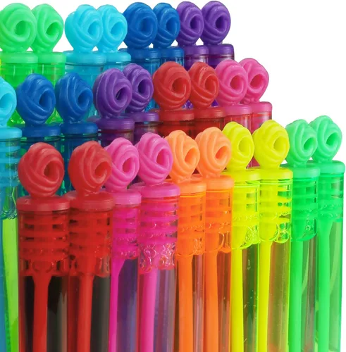 Miniatura 5 de Paquete de 32 piezas de varitas de burbujas mini de 8 colores, surtido de juguetes para regalos de fiesta para niños, celebración de Navidad, Acción