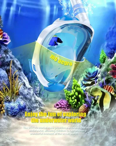 Miniatura 5 de WSTOO Kids Full Face Snorkel Masks,Suitable for Beginners Dry Top Snorkeling Gear,Can Your Mouth or Nose to Breathe,180 Degrees Panoramic