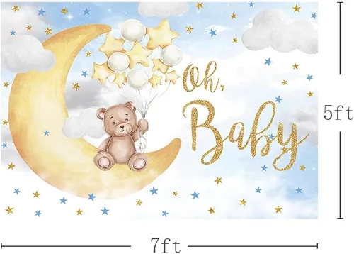 Miniatura 3 de MEHOFOND Telón de fondo azul para baby shower de 7 x 5 pies para niñas, recién nacido, bebé está en camino, fondo de fotografía, luna, nube