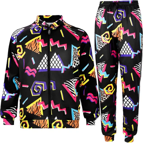 Mepase Traje retro de los años 80 y 90 para hombre, ropa deportiva con cinta lateral, ropa urbana, ropa urbana, casual, manga larga, chándal de los