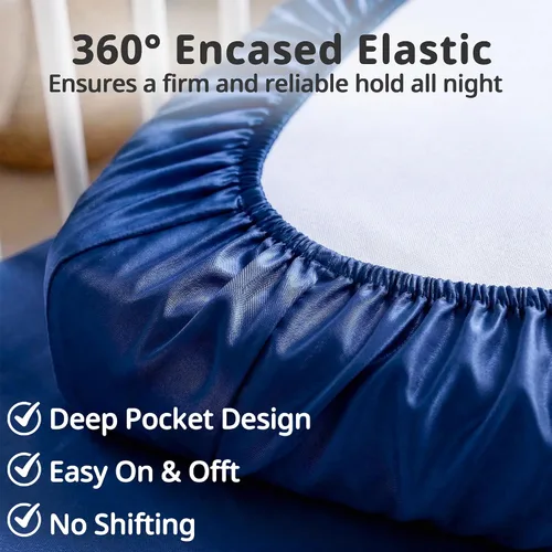 Miniatura 5 de Pro Goleem Paquete de 2 sábanas de satén para cuna, color azul y negro, suave y sedosa, para protección del pelo del bebé, funda de colchón