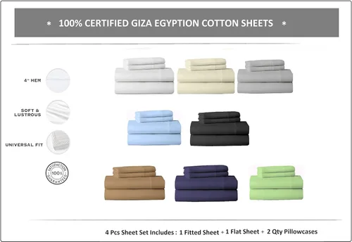 Miniatura 7 de Sábanas Giza de 4 piezas, sábanas de algodón Giza tamaño individual XL, 100% algodón egipcio de fibra larga Giza certificado que se adapta a