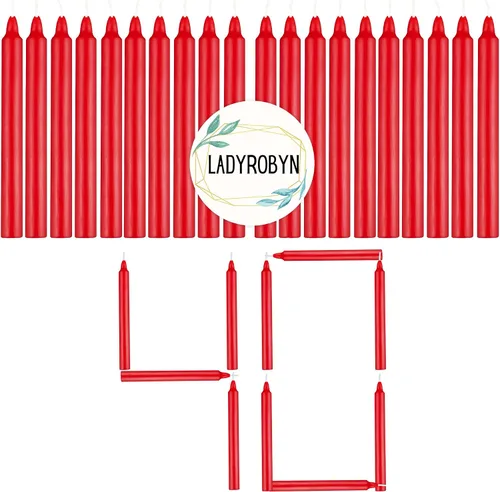 Miniatura 19 de Juego de 20 velas cónicas de color sólido, velas de cera de parafina sin goteo de 4 pulgadas con mecha de algodón, ideal para bodas, shabat, Rojo