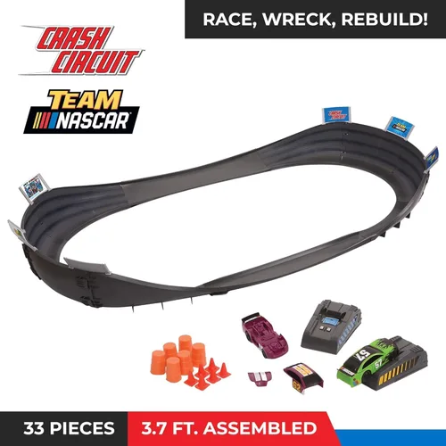 Miniatura 3 de Juego de pistas de carreras de coches de ranura NASCAR Crash Circuit Short Track 2 autos eléctricos con Cargadores Flash Pistas de carreras