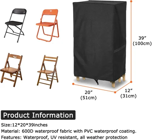 Miniatura 2 de AKEfit Bolsa de almacenamiento para sillas plegables para 1 paquete, 600D resistente al agua para sillas plegables de plástico y madera, 20 pies