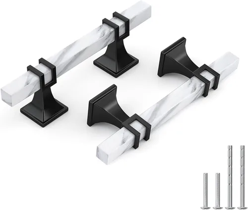 Miniatura 20 de Haliwu Paquete de 5 tiradores de gabinete con barra en T negra y dorada de 3 pulgadas, tiradores de puerta para armarios de cocina, manijas de zinc