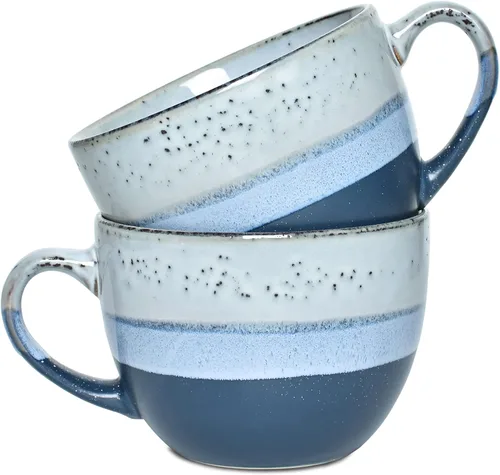 Bosmarlin Juego de 2 tazas grandes de cerámica para café con leche, tazas de sopa jumbo de cerámica para oficina y hogar, 18 onzas, aptas para