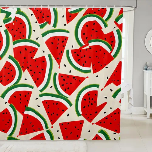 Miniatura 9 de Feelyou Accesorios impermeables de baño de cereza roja con 12 ganchos, cortina de ducha de frutas de dibujos animados para niñas, mujeres y niños