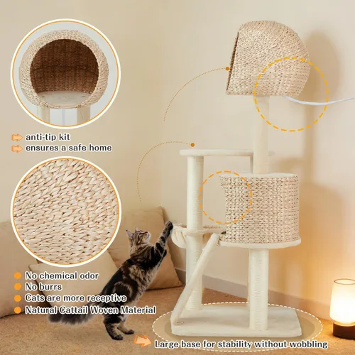 Miniatura 6 de Árbol de ratán para gatos, tejido a mano, moderno, ecológico, con poste rascador para interiores, grande, 60.2 pulgadas de alto, condominio de lujo