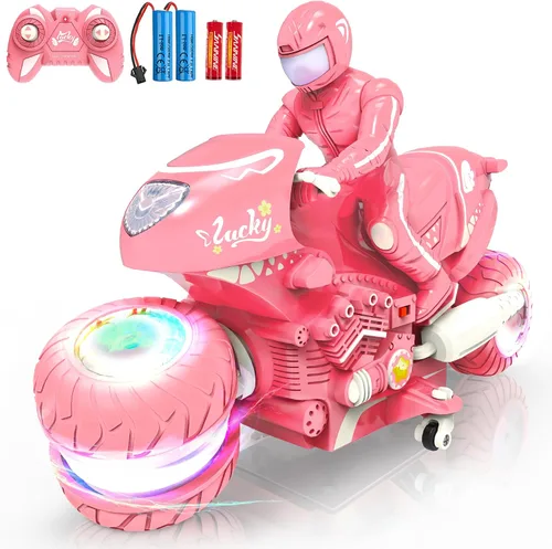 Miniatura 7 de Motocicleta de juguete RC con ruedas RGB, rotación de 360°, control remoto de alta velocidad, moto de cross con jinete, 2.4Ghz Off-Road Motocicletas