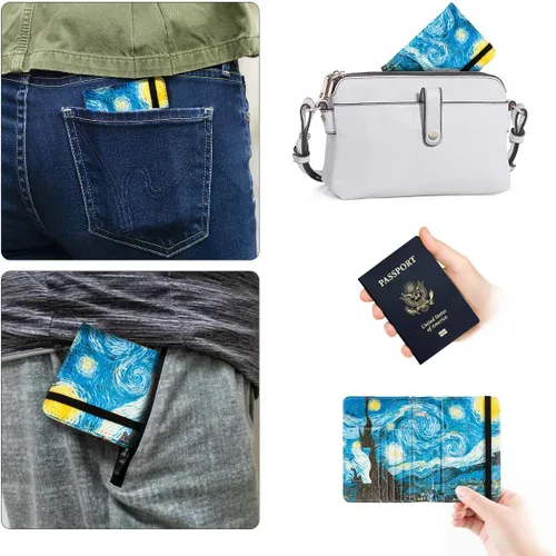 Miniatura 8 de Funda para pasaporte con bloqueo RFID de piel, organizador de documentos de viaje, Flores de albaricoque.), 201910301033D