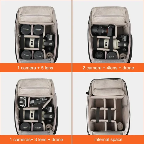 Miniatura 3 de Besnfoto Mochila impermeable para cámara DSLR/SLR sin espejo, bolsa de fotos para hombres con compartimento para computadora portátil para viajes