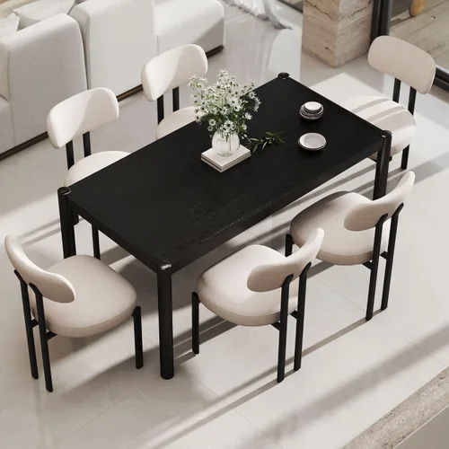 Miniatura 7 de LukeAlon Mesa de comedor de madera negra para 4 a 6 personas, mesa larga de cocina moderna de 64 pulgadas con patas de madera, mesas de comedor