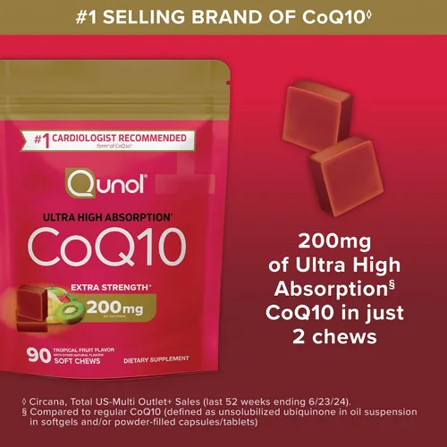 Miniatura 7 de Qunol CoQ10 200 mg Gomitas Blandas, Suplemento de Coenzima Q10 de Fuerza Extra y Ultra Alta Absorción, Suplemento Recomendado por el #1 Cardiólogo