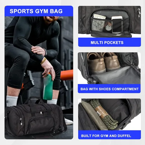 Miniatura 3 de Bolsa de gimnasio para hombres y mujeres con compartimento para zapatos, deporte, fin de semana, viajes, durante la noche, bolsa de transporte