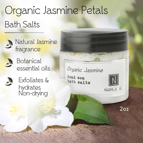 Miniatura 2 de Sales de baño orgánicas de jazmín para mujeres y hombres, sal del mar muerto y sal de Epsom remojar y exfoliar, brotes de jazmín orgánico y extracto