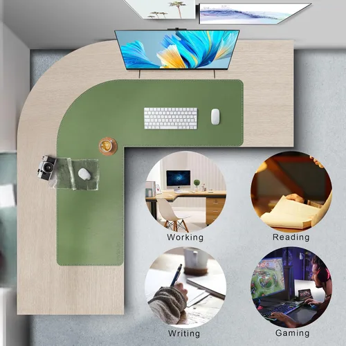 Miniatura 6 de Mydours Almohadilla de escritorio en forma de L, (38"+38") x 13" gran almohadilla de escritorio de cuero PU en esquina, almohadilla de mouse