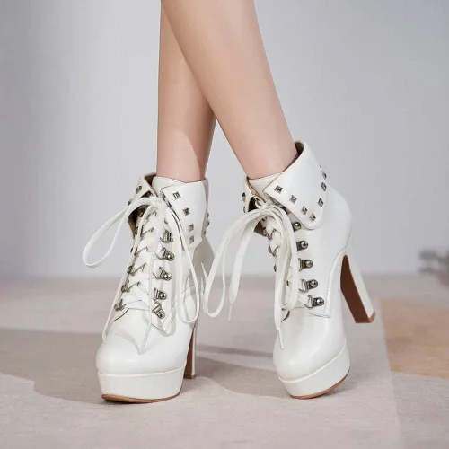 Miniatura 6 de XIEDA Botines de tacón alto con remaches y plataforma gruesa para mujer