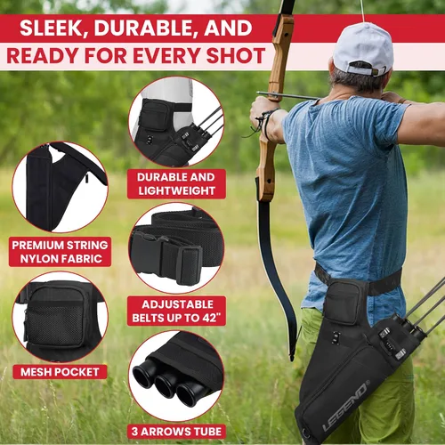 Miniatura 3 de LEGEND First Archery - Funda para flechas, carcaj de cadera con cinturón ajustable y 3 tubos de flecha, material de nailon duradero con ranura en T