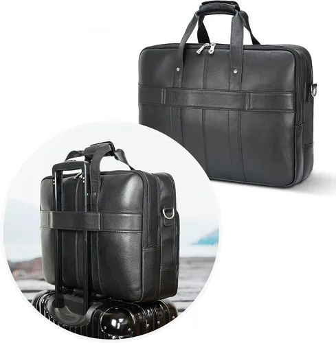 Miniatura 4 de Polare - Maletín de cuero de grano completo XL de 18 pulgadas para hombres, maletín de viaje de negocios, bolsa de mensajero para portátil de 17.3