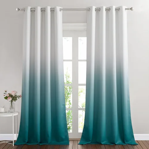 Miniatura 24 de NICETOWN Cortinas Oscurecedoras de 84 pulgadas de Largo para Sala de Estar, Cortinas de Privacidad Ombré Blanco y Negro con Ojales para Blanco a