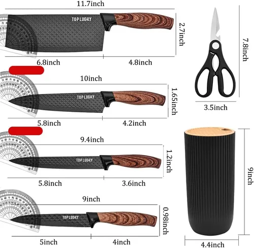 Miniatura 6 de Juego de Cuchillos, Wiztoynia Juego de Cuchillos de Cocina Negros de 6 Piezas para el Hogar, Juego de Cuchillos de Chef Afilados de Acero Inoxidable