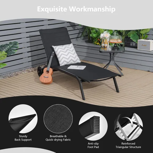Miniatura 8 de COSTWAY Tumbona para exteriores con ruedas, silla de bronceado ajustable de 6 posiciones con marco de aluminio estable, silla de descanso portátil