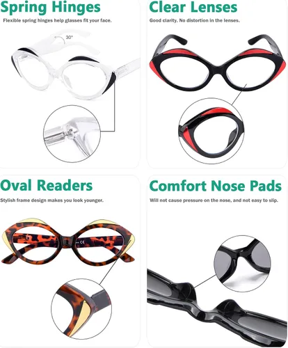 Miniatura 5 de Eyekepper Paquete de 5 lentes de lectura ovalados para mujer Paquete de 5 colores variados.
