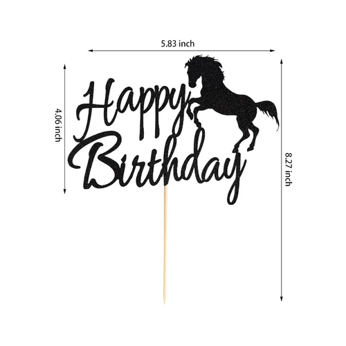 Miniatura 2 de Decoración para pastel de cumpleaños con temática de carreras de caballos, decoración de fiesta de cumpleaños, purpurina negra