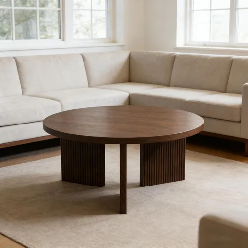 Miniatura 3 de Mesa de café redonda de madera, mesa de café de 35" con mesa gruesa y lisa, mesa central baja circular con patas estables en forma de X, mesa de té