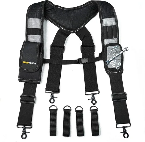 MELOTOUGH Tirantes Magnéticos para Cinturón de Herramientas con Pulsera Magnética de Muñeca para Cinturón de Trabajo Tirantes Acolchados de Gris