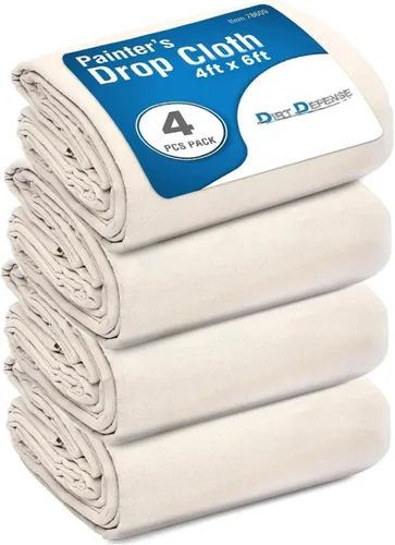 DIRT DEFENSE 4x6 Paquete de 4 telas de goteo de algodón, lona grande de lona para suministros de arte, telas de goteo para suministros de