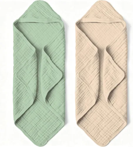 Miniatura 11 de Toallas de baño con capucha de muselina orgánica, paquete de 2 toallas de baño 100% algodón orgánico para bebés, bebés, niños pequeños, 32 x 32