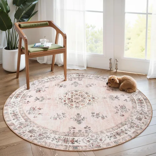 Miniatura 14 de Lahome Alfombra de pasillo rosa de 2 pies 6 pulgadas x 8 pies para pasillo, alfombra europea con estampado floral vintage lavable para cocina, baño