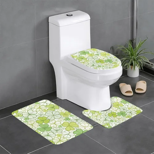 Miniatura 18 de Juego de 3 alfombras de baño con diseño de tulipanes rosados con fondo de madera, antideslizantes, con patrón de resorte, extra suaves y absorbentes