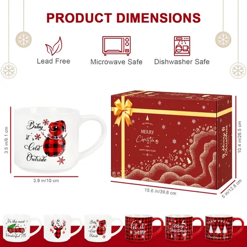 Miniatura 3 de QIKSION Juego de 6 Tazas de Café Navideñas de 16 oz, Grandes Tazas de Chocolate Caliente, Juego de Tazas de Cerámica de Cocoa para Vacaciones Regalo