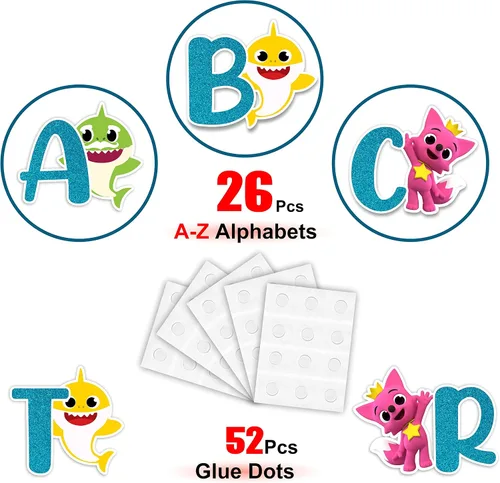 Miniatura 4 de BBY Shrk A-Z - Adhesivo decorativo para pared, diseño colorido de caricaturas con letras con iconos del océano, suministros educativos divertidos