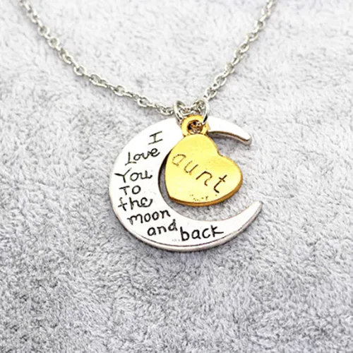Miniatura 6 de SEniutarm Collares para mujeres y niñas I Love You tallada letra luna amor corazón colgante collar de joyería familiar regalo colgante cadena