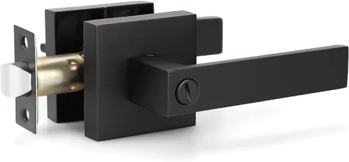 Miniatura 20 de KNOBWELL Paquete de 2 palancas cuadradas de privacidad con cerraduras (sin llaves), manija de puerta de privacidad negra, para dormitorio y baño