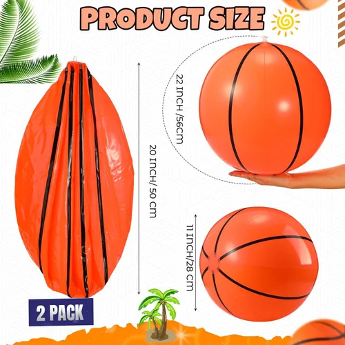 Miniatura 2 de Paquete de 2 pelotas de baloncesto inflables de 20 pulgadas, pelota de playa de baloncesto grande para piscina, pelota deportiva que rebota