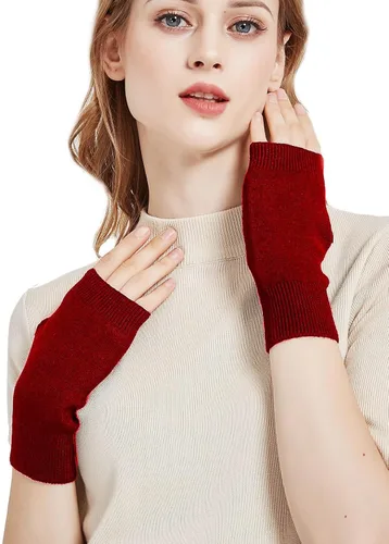 Miniatura 2 de NOVAWO guantes mitones sin dedos, con agujero para dedo pulgar, cálidos, 100% casimir, para hombre y para mujer