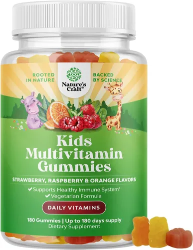 Miniatura 7 de Gomitas multivitamínicas a base de plantas para niños, multivitamínico para niños, apoyo inmunológico con vitaminas A, C, D3, E, B6 y B12, zinc