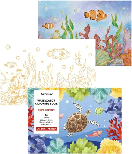 Miniatura 8 de Libro para colorear con acuarelas Grabie, 15 hojas A5 (21 cm x 15 cm), Libro de acuarelas para adultos: enciende tu expresión artística en papel B5