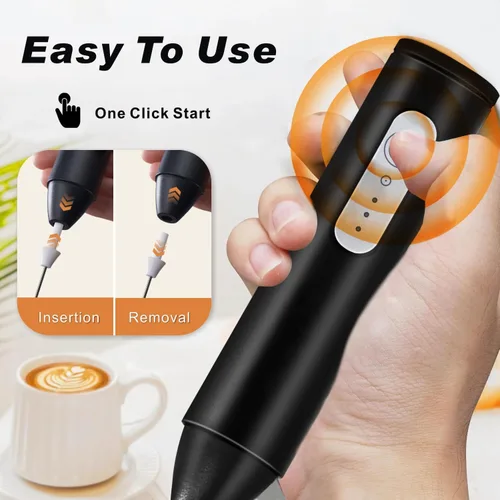 Miniatura 5 de Espumador de leche recargable, mezclador de bebidas de mano, máquina de espuma eléctrica para café con batidor de acero inoxidable y 3 velocidades