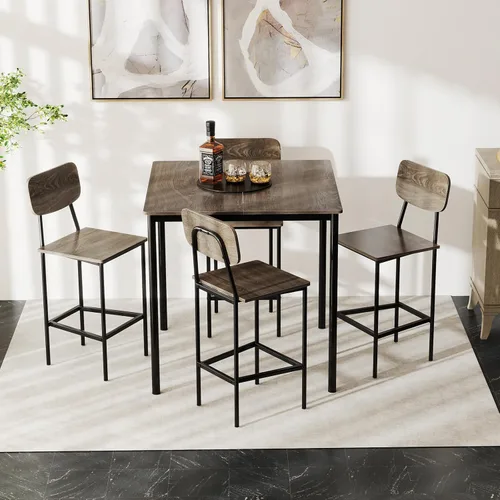 Miniatura 9 de GOFLAME Juego de mesa de comedor de 5 piezas para espacios pequeños, mesa de cocina y sillas para 4 personas con marco de acero, juego de mesa