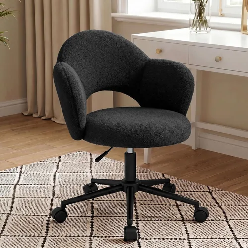 Homkdom - Silla de escritorio con ruedas, 3.94 pulgadas de grosor, cómoda silla de tocador de pétalos, silla giratoria sin brazos con respaldo