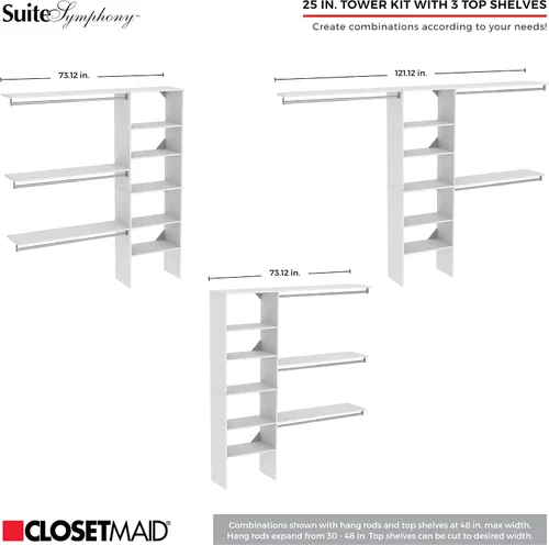 Miniatura 6 de ClosetMaid SuiteSymphony - Kit organizador de armario de madera con torre, 3 barras para colgar, estantes superiores, 3 cajones, ajustable, se